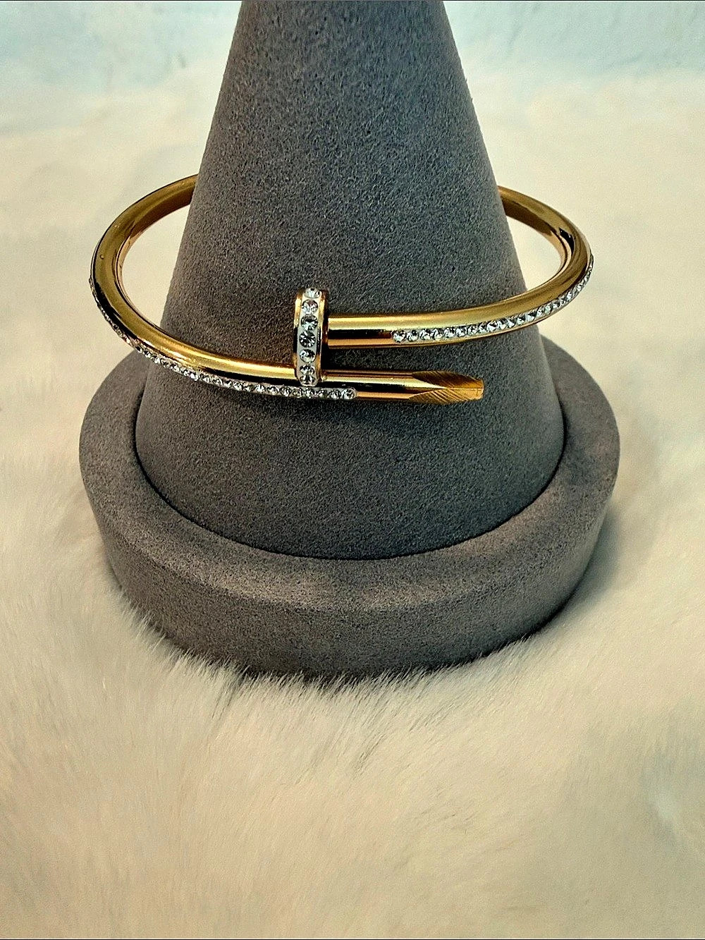 Bracelet, Small Model, Diamonds Crystal Hinged Bracelet in Gold Tone Stainless S